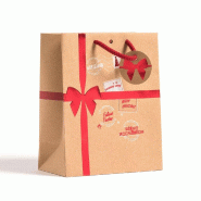 Sac kraft "Ujo" poignées en corde de coton rouges 18x22,7+8cm - par 10