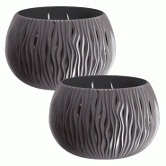 WellHome - Lot de 2 pots 2,3 L Bowl Sandy Ø23,8 cm chacun, coloris anthracite - gris plastique PK4184