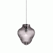 Zafferano Clyde Suspension en verre soufflé fumé avec finition rigadin et structure en métal gris, hauteur réglable, design artisanal - gris 80543