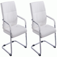 Décoshop26 - Lot de 2 fauteuils de bureau sans roulettes XXL jusqu'à 260 kg en PVC blanc et métal chromé 10_0002352 - blanc métal 3000250980470