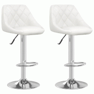 Décoshop26 - Lot de 2 tabourets de bar chaises hautes avec coutures losange siège en PVC blanc cadre en acier DEC029618 - blanc 3000257466793