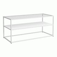 Helloshop26 - Table basse console d'appoint avec étagère acier verre trempé 102 x 43 x 46 cm blanc mat 03_0010854 - 3000225444433