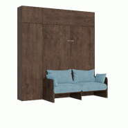 Itamoby Lit double escamotable Kentaro 160 cm avec canapé et meubles en noyer, bleu clair - marron 8050598059494