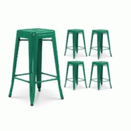 Kosmi Lot de 4 tabourets de bar style industriel vert sapin brillant - Hauteur 66 cm - vert métal 3760301697541 Kosmi Lot de 4 tabourets de bar style industriel vert sapin brillant - Hauteur 66 cm - vert métal 3760301697541