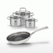 Lot de 3 Faitouts Elo Relief Evolution et Poêle 28 cm - gris inox 3176239957464