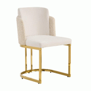 Merax Chaises de salle à manger lot de 2, chenille beige, chaises rembourrées à double dossier, pieds métalliques dorés, 150 kg - beige multi-mat