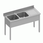 Plonge adossée avec 2 bacs à gauche sans étagère 1400x600x900 mm so... - P934576140