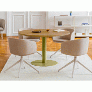 Table de réunion ronde plan en bois et base en acier pied tulipe coloré MDD Table de réunion ronde plan en bois et base en acier pied tulipe coloré MDD