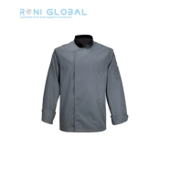 Veste de cuisine manches longues gris/noir en coton/polyester - double boutonnage - PBV Ref:16BGN_0