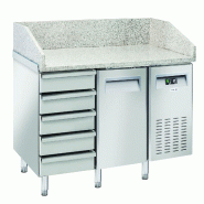 Banco pizza inox 1 porte + 5 tiroirs, plan en granit, dégivrage automatique, température +2/+8°C, 150×80×104 cm. CoolHead QZ16 - 1749
