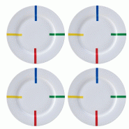 Benetton - Lot de 4 assiettes plates en porcelaine à motif rayé - transparent céramique BE159