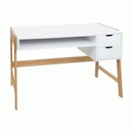 Décoshop26 - Bureau table d'ordinateur avec deux tiroirs 76x115x58 cm MDF blanc et bambou 04_0006058 - blanc 3000261622147 Décoshop26 - Bureau table d'ordinateur avec deux tiroirs 76x115x58 cm MDF blanc et bambou 04_0006058 - blanc 3000261622147