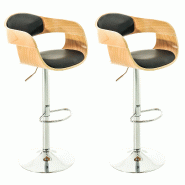 Décoshop26 - Lot de 2 tabourets de bar design scandinave en PVC noir et structure en bois couleur clair 10_0004246 - noir 3000252006727 Décoshop26 - Lot de 2 tabourets de bar design scandinave en PVC noir et structure en bois couleur clair 10_0004246 - noir 3000252006727