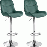 Décoshop26 - Lot de 2 tabourets de bar pivotant forme ergonomique surpiqûres décoratives en velours vert cadre en métal chromé 10_0006601 - méta