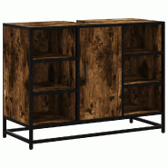 Helloshop26 - Armoire lavabo salle de bain 80 x 33 x 60 cm design rétro style industriel rangement en bois chêne fumé 02_0049673 - métal 3000235954625