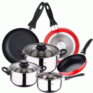 San Ignacio - Batterie de cuisine Toledo : 3 Casseroles avec Couvercles et Set 3 poêles Ø16/20/24cm en Acier inox/Aluminium pressé - inox PK2356