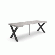 SKRAUT HOME Table console extensible, 220, Pour 10 personnes, Pieds bois massif, Ciment - gris Bois manufacturé 289_18