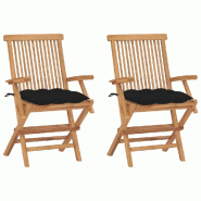 VidaXL Chaises De Jardin Avec Coussins Noir Lot De 2 Bois Teck Massif - noir 3062509