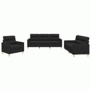 VidaXL Ensemble de canapés 3 pcs avec coussins Noir Tissu Modèle Ambre Chic - 3201540