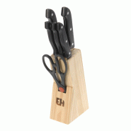 WellHome - Jeu de couteaux 6 pièces en acier avec bloc en bois - noir inox WH15591
