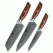 XinZuo - Set de couteaux Damas 3 pièces - Série B27 Yi - multicolore multi-matériau B27-A3