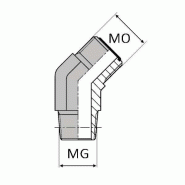Coude mâle ORFS x mâle gaz conique 45° - 1/2' , 20.95 , 1" , 25.4
