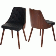 Décoshop26 - Lot de 2 chaises de salle à manger capitonné design chic en bois noyer et assise en synthétique noir CDS04467 - noir 3000647269607 Décoshop26 - Lot de 2 chaises de salle à manger capitonné design chic en bois noyer et assise en synthétique noir CDS04467 - noir 3000647269607