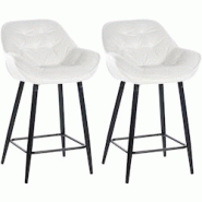 Décoshop26 - Lot de 2 tabourets de bar chaises hautes assise effet capitonnée en velours blanc crème et métal noir 10_0004151 - blanc 3000251958928 Décoshop26 - Lot de 2 tabourets de bar chaises hautes assise effet capitonnée en velours blanc crème et métal noir 10_0004151 - blanc 3000251958928