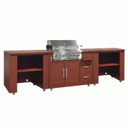 Oviala Business Oviala Cuisine d'extérieur 3 élements avec barbecue en acier 96 x 300 x 66 cm brique - marron acier 115297