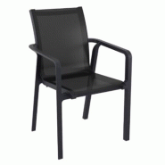 Siesta Fauteuil de terrasse restaurant Pacific noir empilable – polypropylène renforcé et toile tendue – intérieur / extérieur - multi-matéri