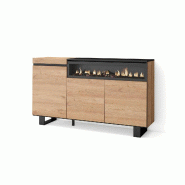 SKRAUT HOME Buffet salon et cuisine, 150x87x35cm, 3 Portes, Cheminée électrique, Design industriel, Chêne et noir - beige Bois manufacturé 69_8