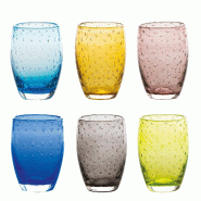 Zafferano Ensemble de 6 Verres Bolicante en Verre Soufflé Artisanal de Murano, Design Effet Bulles, Couleurs Assorties, Résistants au Lave-vaisselle