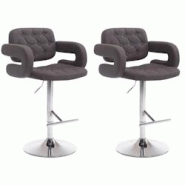 Décoshop26 - Lot de 2 tabourets de bar capitonné en tissu gris foncé accoudoirs repose-pieds design moderne TDB10490 - gris 3000448469602