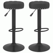 Décoshop26 - Lot de 2 tabourets de bar chaises hautes boutons décoratifs en velours noir et acier DEC029826 - noir 3000257579042