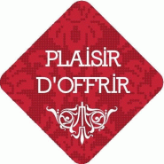 Étiquette cadeau adhésive carrée - Plaisir d'offrir - fond rouge 30x30mm - par 500