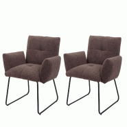 Mendler Lot de 2 chaises de salle à manger HWC-K34, chaise de cuisine rembourrée chaise avec accoudoirs, Oeko-Tex bouclé tissu/textile métal MVG ~