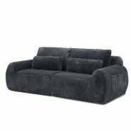 Merax Canapé 2 places avec port de chargement USB et poche latérale, mousse à haut rebond, velours, gris - gris W3358S00081