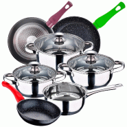 San Ignacio - Batterie de Cuisine 16/16/18/20cm en Acier Inoxydable avec Set de Poêles Jolie 18/22/26cm en Aluminium Forgé - multi-matériau PK3702