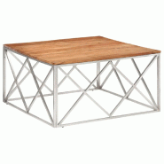 VidaXL Table basse argenté acier inoxydable et bois massif d'acacia Modèle Majesté Pro - 349983