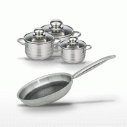 Batterie de cuisine avec 3 faitouts 12/14/16 cm et 1 poêle de cuisson 24 cm en inox sans PFAS Elo Collection Relief Solution Brillant - gris 31762399
