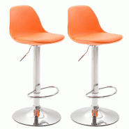 Décoshop26 - Lot de 2 tabourets de bar moderne et confortable assise en PVC orange coque en plastique et pieds en métal chromé 10_0004234 - métal