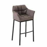 Décoshop26 - Tabouret de bar chaise haute de comptoir couture carrées assise en tissu gris 4 pieds stables en métal noir 10_0004704 - gris métal 3