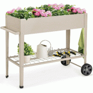 Helloshop26 - Jardinière surélevée 95 x 40 x 80 cm avec étagère de rangement haut espace 65L en métal blanc 20_0018799 - blanc métal 3000232608118