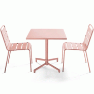 Oviala Business Ensemble table 70 cm et 2 chaises de jardin en métal rose poudré - rose acier 114661_0