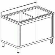 Plonge inox sur armoire 2 bacs avec portes coulissantes 1200x600 mm - PGLA0021