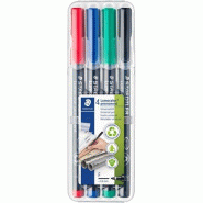 Staedtler 318 WP4 Etui de 4 Feutres Pointe 0,6 mm Assortis, Black/Blue/Green/Red - multicolore 318 WP4