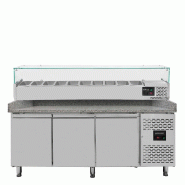 Vaiotec EASYLINE Table réfrigérée pour pizzas 800 / 3 portes "grises" avec support de refroidissement GN1/4 - argenté inox 11259