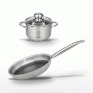 Batterie de cuisine avec 1 poêle 28 cm et 1 faitout 16 cm en inox sans PFAS Elo Collection Relief Solution Brillant - gris 3176239940763_0