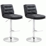 CLP Lot de 2 tabourets de bar Damar en similicuir Noir /Chrome - noir polyester 325683 CLP Lot de 2 tabourets de bar Damar en similicuir Noir /Chrome - noir polyester 325683