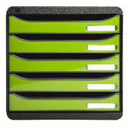 Exacompta - Réf. 3097225D - BIG BOX PLUS - Caisson 5 tiroirs  - Dimensions extérieures :  Prof. 34,7 x l 27,8 x H 27,1cm - Noir/Vert Anis glossy - v_0